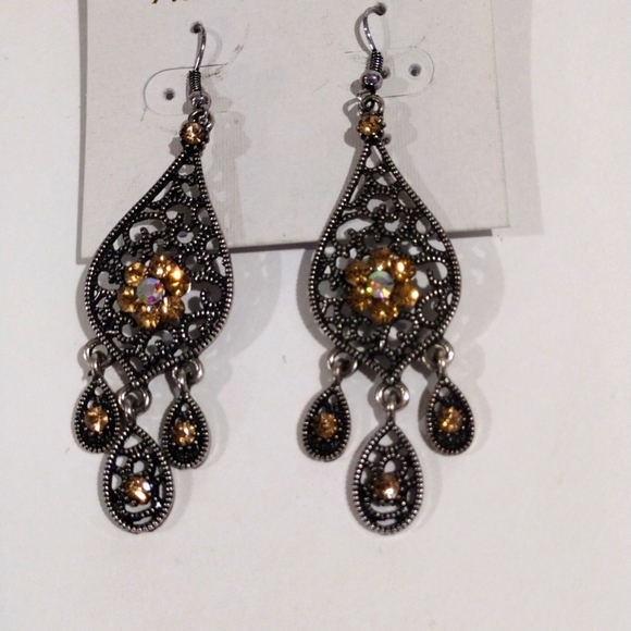 Filigree Luxe Teardrop Earrings with Crystals & Beaded Tassels Women's Jewelry - Picture 7 of 8